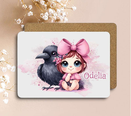 Tischset Kinder rutschfest personalisiert mit Name Rabe Mädchen Platzdeckchen Platzset - CreativMade