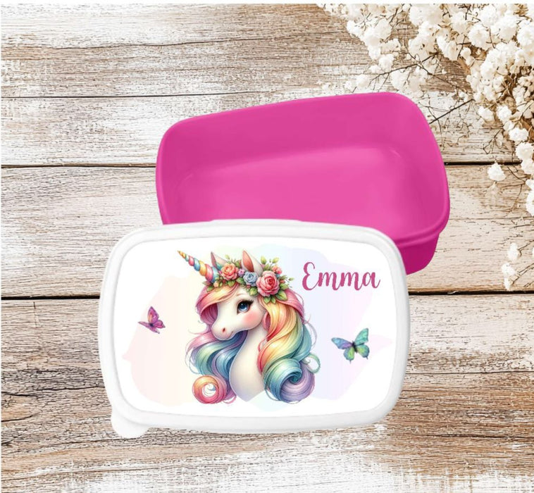Set Brotdose und Trinkflasche personalisiert mit Namen Einhorn Edelstahl 500ml Lunchbox Mädchen - CreativMade