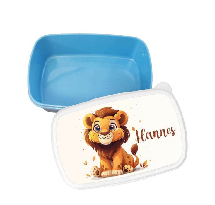 Brotdose Löwe Kinder personalisiert mit Name Junge Lunchbox Einschulung Vesperbox Trennfach Kindergarten - CreativMade 