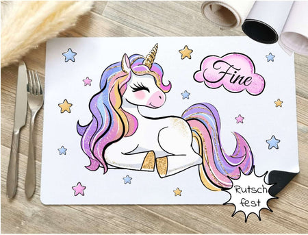 Tischset Kinder personalisiert mit Name Einhorn Mädchen Platzdeckchen Platzset - CreativMade 