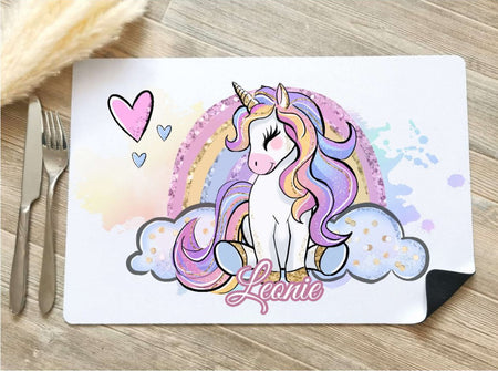 Tischset Kinder personalisiert mit Name Einhorn Mädchen Platzdeckchen Platzset (Kopieren) - CreativMade 