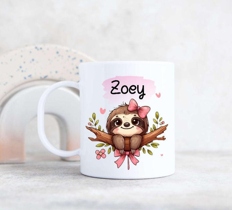 Kindertasse Tasse Faultier Mädchen personalisiert mit Name Kunststoff bruchsicher Lerntasse Namenstasse - CreativMade