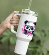 Trinkbecher to go Edelstahl Panda mit Strohhalm Kaffebecher Thermobecher 1100ml Skinny Cup Becher Geschenk - CreativMade 