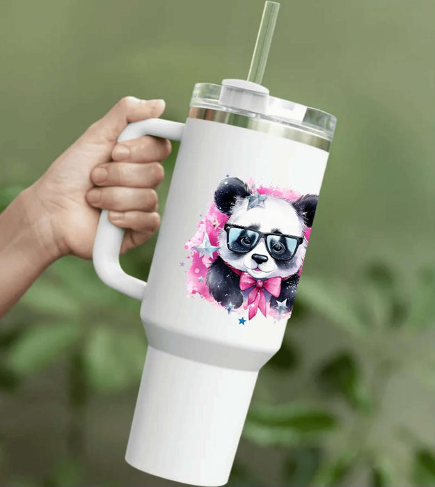 Trinkbecher to go Edelstahl Panda mit Strohhalm Kaffebecher Thermobecher 1100ml Skinny Cup Becher Geschenk - CreativMade 