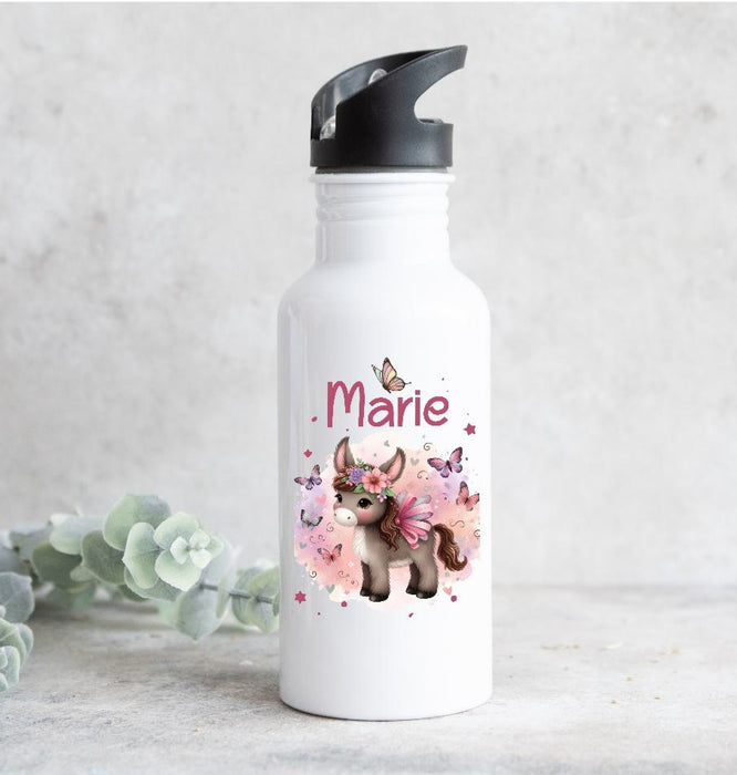 Set Brotdose und Trinkflasche personalisiert mit Namen Esel Edelstahl 500ml Lunchbox Mädchen - CreativMade