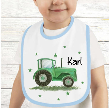 Personalisiertes Baby Lätzchen Traktor aus Frottee mit Klettverschluss Sabberlatz mit Namen Jungen - CreativMade