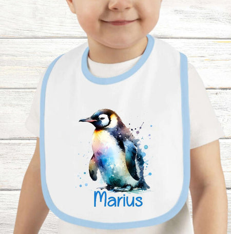 Personalisiertes Baby Lätzchen Pinguin aus Frottee mit Klettverschluss Sabberlatz mit Namen Jungen - CreativMade