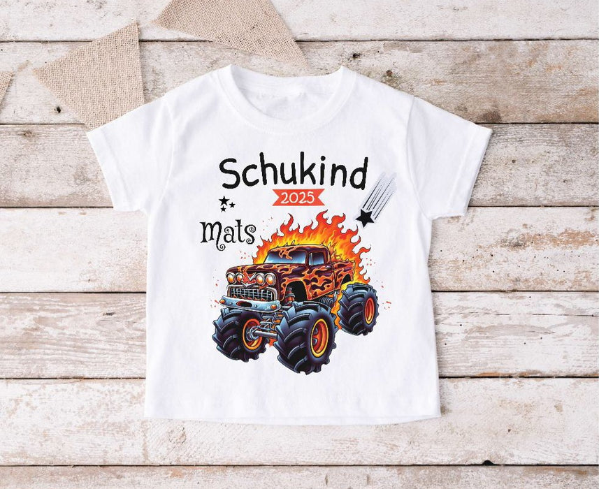Schulkind T-Shirt mit Name personalisiert Junge Monstertruck Einschulungsshirt Einschulung erste Klasse Geschenk - CreativMade