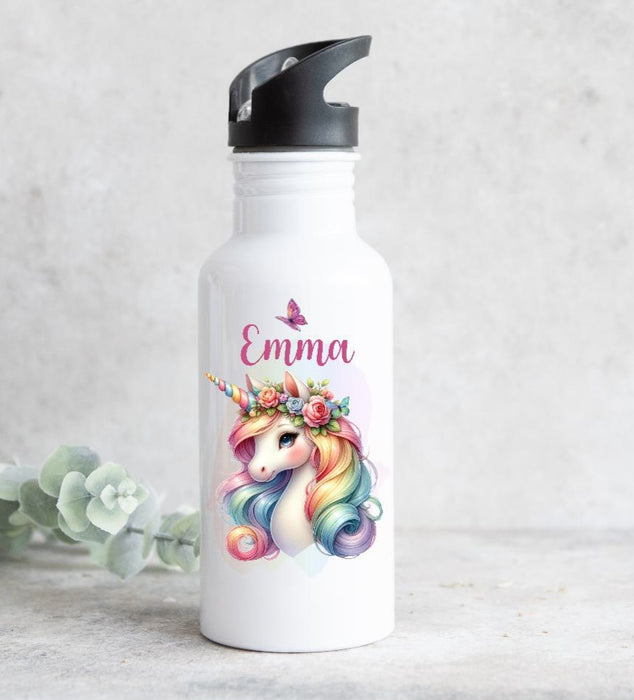 Set Brotdose und Trinkflasche personalisiert mit Namen Einhorn Edelstahl 500ml Lunchbox Mädchen - CreativMade
