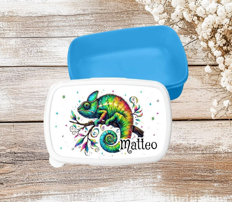 Set Brotdose und Trinkflasche personalisiert mit Namen Chamäleon Edelstahl 500ml Lunchbox Jungen - CreativMade