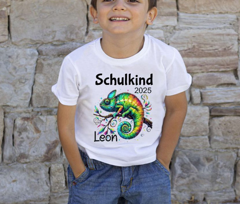 Schulkind T-Shirt mit Name personalisiert Junge Chamäleon Einschulungsshirt Einschulung erste Klasse Geschenk - CreativMade