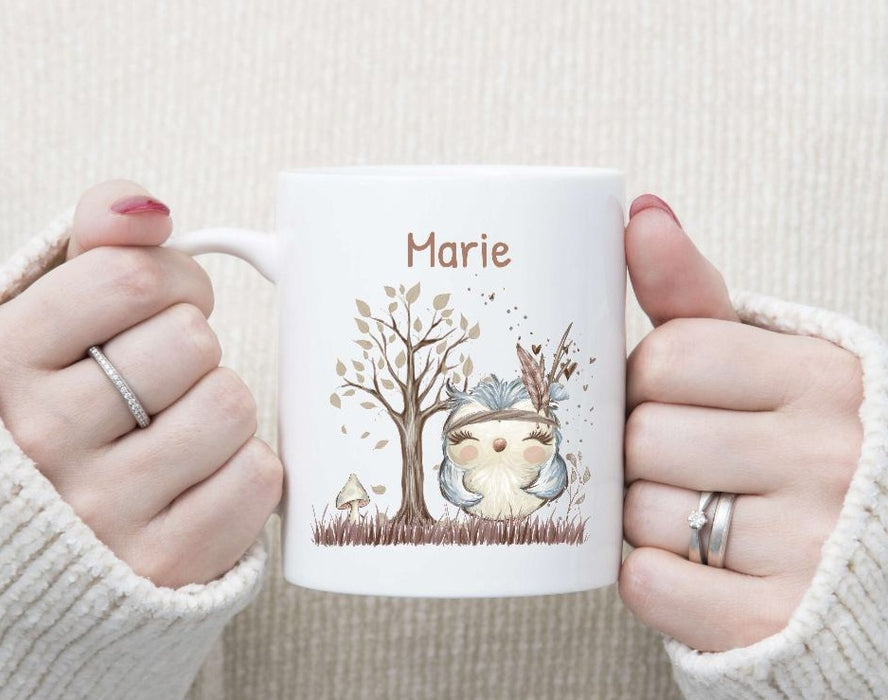 Personalisierte Tasse Eule Waldtiere Kindertasse mit Name Mädchen Emaille Keramik Namenstasse - CreativMade