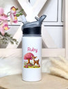 Personalisierte Trinkflasche mit Namen und Strohhalm Reh oder Fuchs Wasserflasche aufklappbares Mundstück - CreativMade