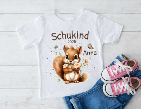 Schulkind T-Shirt mit Name personalisiert Mädchen Eichhörnchen Einschulungsshirt Einschulung erste Klasse Geschenk - CreativMade