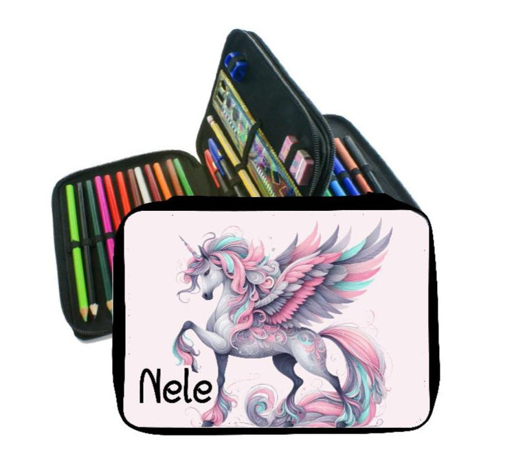 Federmäppchen mit Name Einhorn Pferd personalisiert Geschenk Einschulung Federmappe Federpenal - CreativMade 