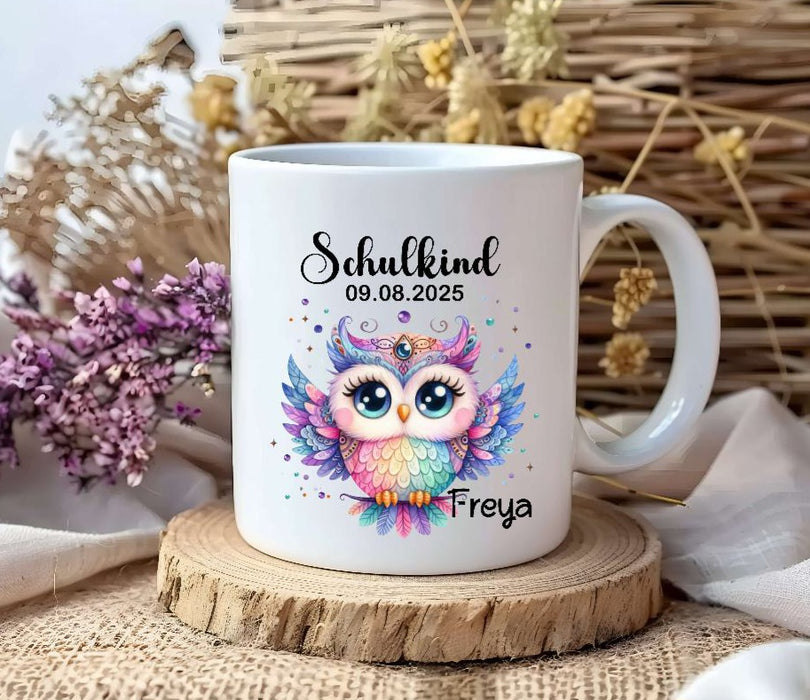 Schulkind Tasse personalisiert Mädchen Eule Einschulungstasse mit Namen Geschenk Einschulung Erstklässler - CreativMade