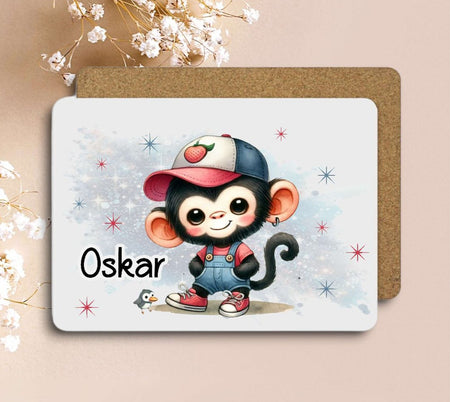 Tischset Kinder rutschfest personalisiert mit Name Affe Jungen Platzdeckchen Platzset - CreativMade