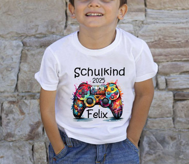 Schulkind T-Shirt mit Name personalisiert Junge Controller Einschulungsshirt Einschulung erste Klasse Geschenk - CreativMade