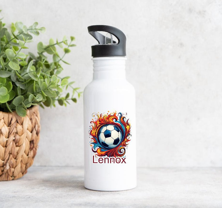 Personalisierte Trinkflasche Fußball Kinder Edelstahl mit Name mit Strohhalm Junge Geschenk Einschulung Geburtstag - CreativMade 