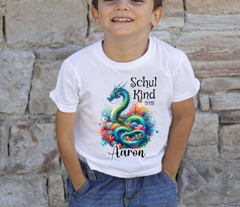 Schulkind T-Shirt mit Name personalisiert Junge Drache Einschulungsshirt Einschulung erste Klasse Geschenk - CreativMade