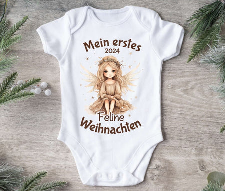 Mein erstes Weihnachten Baby Outfit Body Engel Mädchen Babybody Langarm oder Kurzarm - CreativMade 