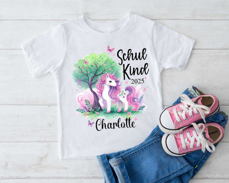Schulkind T-Shirt mit Name personalisiert Mädchen Pferd Einschulungsshirt Einschulung erste Klasse Geschenk - CreativMade