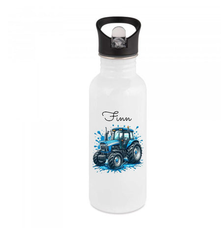 Personalisierte Trinkflasche Traktor Kinder Edelstahl mit Name mit Strohhalm Junge Geschenk Einschulung Geburtstag - CreativMade 