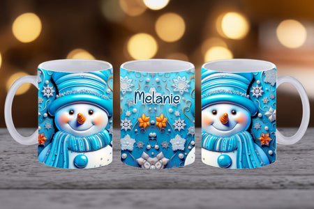 Weihnachtstasse personalisiert Schneemann Tasse Weihnachten Keramik Emaille Geschenkidee für Ihn Nikolaus - CreativMade 