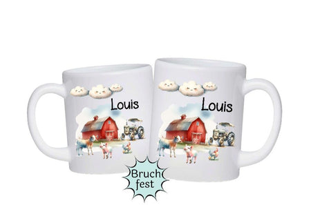 Kindertasse Tasse Bauernhof personalisiert mit Name Kunststoff bruchsicher Lerntasse Namenstasse - CreativMade