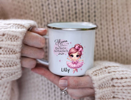 Schulkind Tasse Ballerina mit Name personalisiert Mädchen Einschulung endlich Schulkind Schulanfang Keramik oder Emaille - CreativMade 