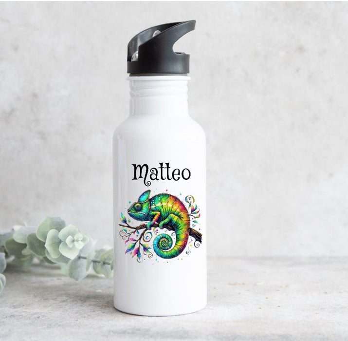 Set Brotdose und Trinkflasche personalisiert mit Namen Chamäleon Edelstahl 500ml Lunchbox Jungen - CreativMade