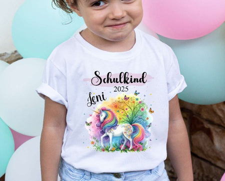 Schulkind T-Shirt mit Name personalisiert Mädchen Einhorn Einschulungsshirt Einschulung erste Klasse Geschenk - CreativMade