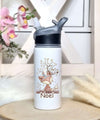 Personalisierte Trinkflasche mit Namen und Strohhalm Eule Waldtiere Wasserflasche aufklappbares Mundstück - CreativMade