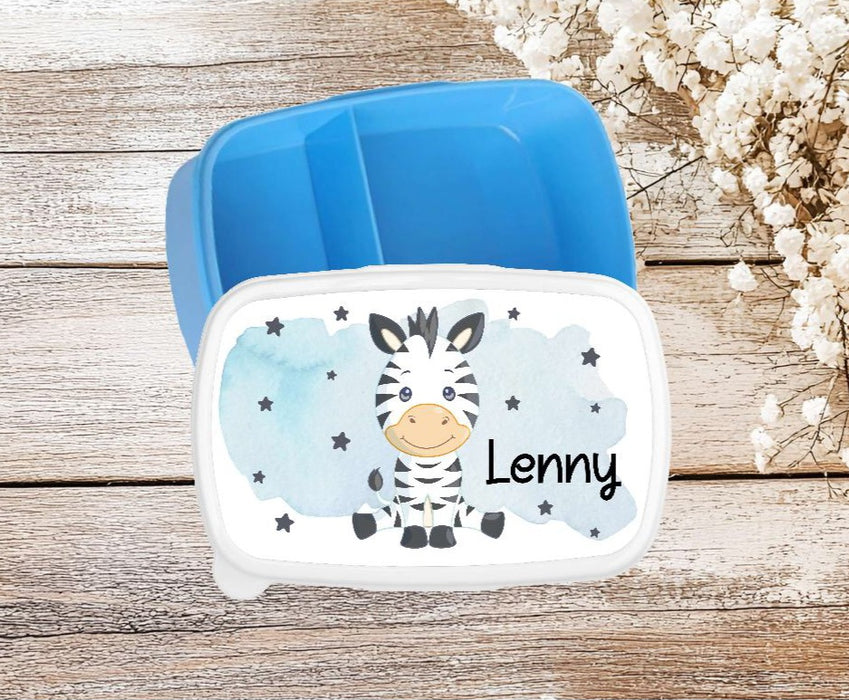 Set Brotdose und Trinkflasche personalisiert mit Namen Zebra Edelstahl 500ml Lunchbox Jungen - CreativMade