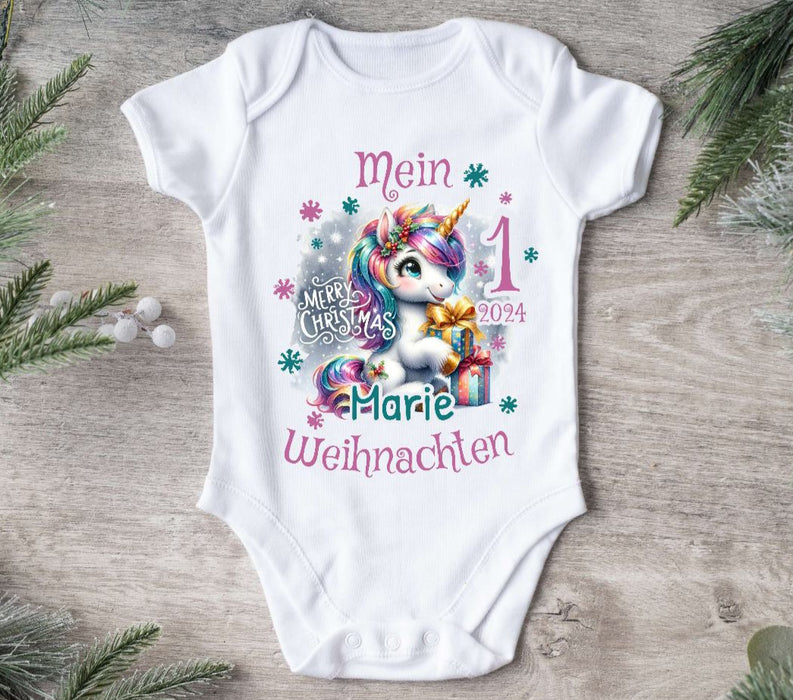 Mein erstes Weihnachten Baby Outfit Body Einhorn Mädchen Babybody Langarm oder Kurzarm - CreativMade 