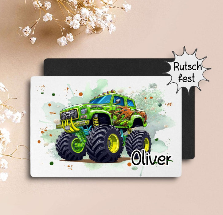 Tischset Kinder Monster Truck personalisiert mit Name Junge Platzdeckchen Platzset - CreativMade 