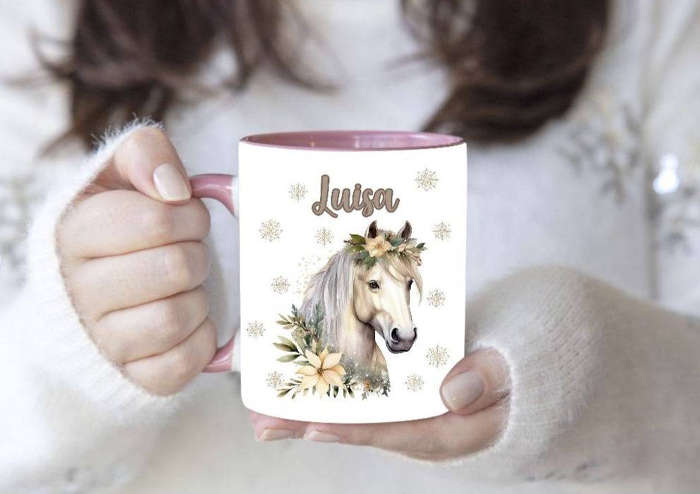 Weihnachtstasse Pferd Mädchen Tasse Weihnachten personalisiert Kindertasse Nikolaus Geschenk - CreativMade 