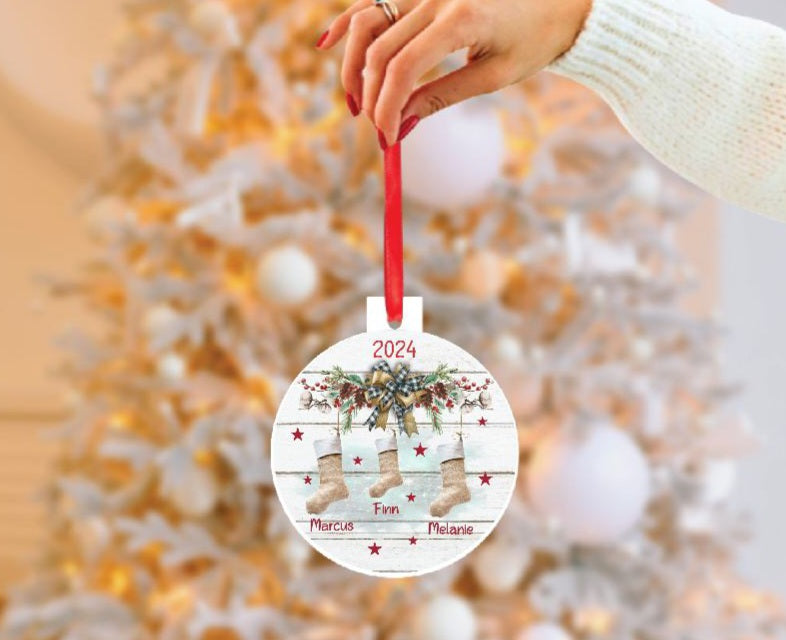 Weihnachtsbaumanhänger Familie personalisiert Stiefel Christbaumschmuck Weihnachtsbaumschmuck Ornament Christbaumanhänger - CreativMade 