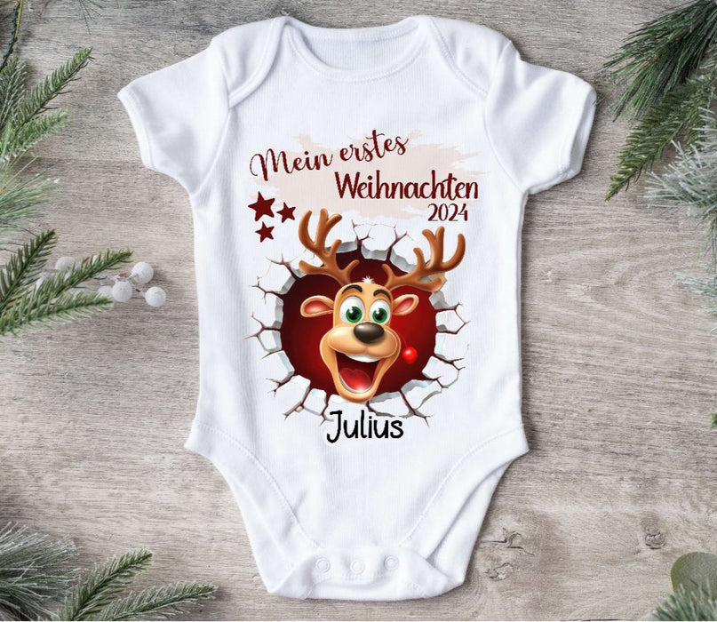 Mein erstes Weihnachten Baby Outfit Body Rentier Junge Babybody Langarm oder Kurzarm - CreativMade 