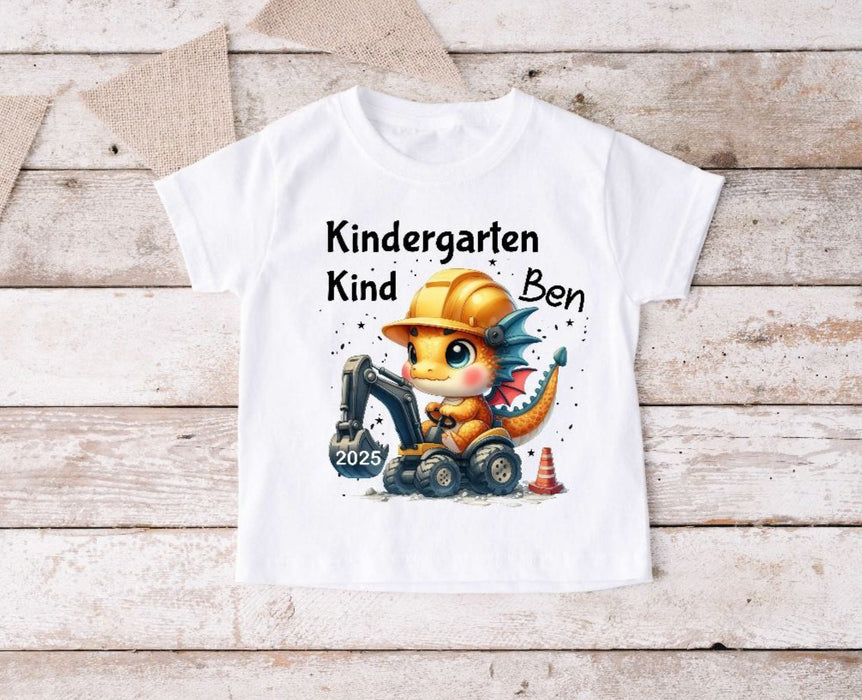 Kindergartenkind T-Shirt mit Name Bagger Drache personalisiert Kita Kind Jungen Kindergarten Start Outfit - CreativMade