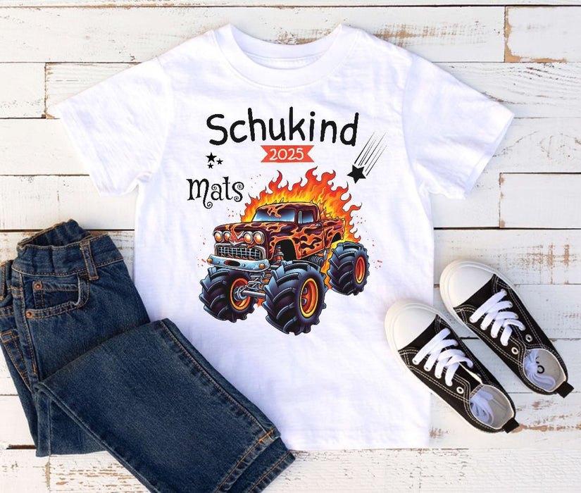 Schulkind T-Shirt mit Name personalisiert Junge Monstertruck Einschulungsshirt Einschulung erste Klasse Geschenk - CreativMade