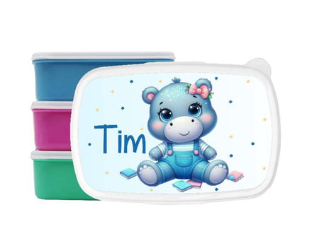 Brotdose Hippo Kinder personalisiert mit Name Junge Lunchbox Einschulung Vesperbox Trennfach Kindergarten - CreativMade 