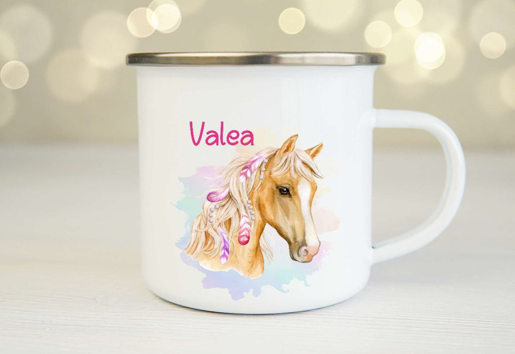 Personalisierte Tasse Pferd Kindertasse mit Name Mädchen Emaille Keramik Namenstasse - CreativMade