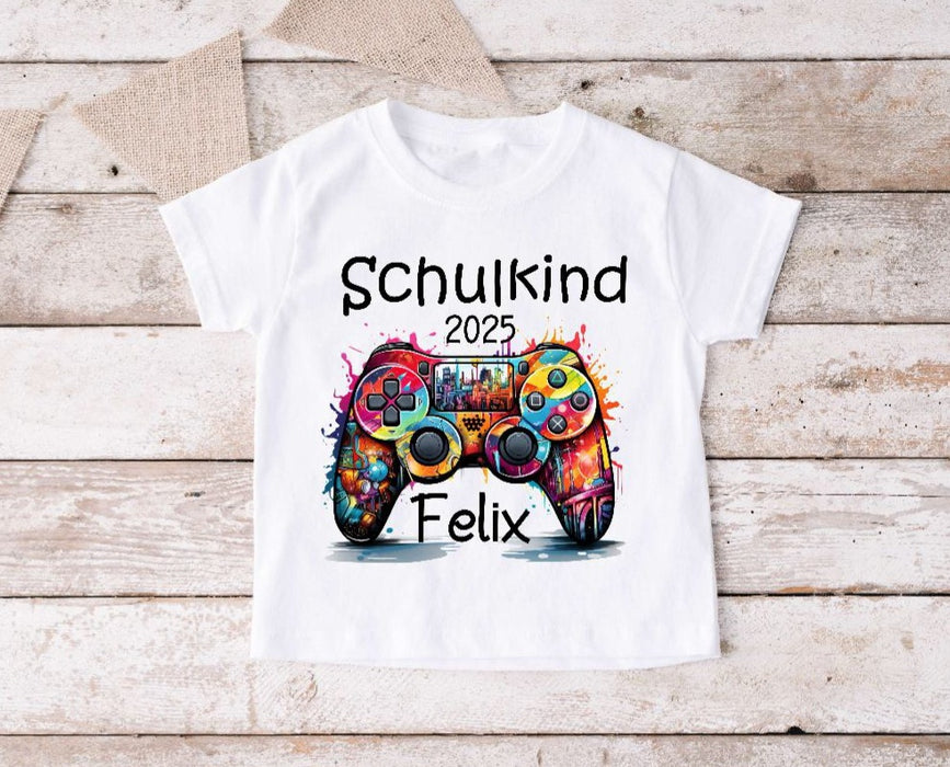 Schulkind T-Shirt mit Name personalisiert Junge Controller Einschulungsshirt Einschulung erste Klasse Geschenk - CreativMade