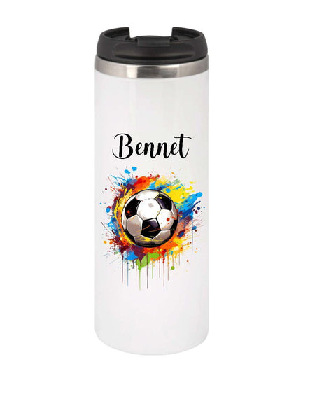 Thermobecher personlisiert mit Namen Fußball Junge to go Becher Trinkbecher Warmhaltebecher mit Deckel Edelstahl - CreativMade 