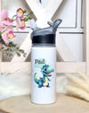 Personalisierte Trinkflasche mit Namen und Strohhalm Jungen Dinosaurierer Wasserflasche aufklappbares Mundstück - CreativMade