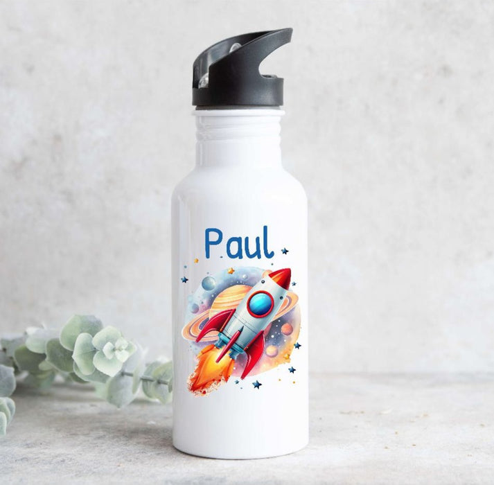 Set Brotdose und Trinkflasche personalisiert mit Namen Rakete Edelstahl 500ml Lunchbox Jungen - CreativMade