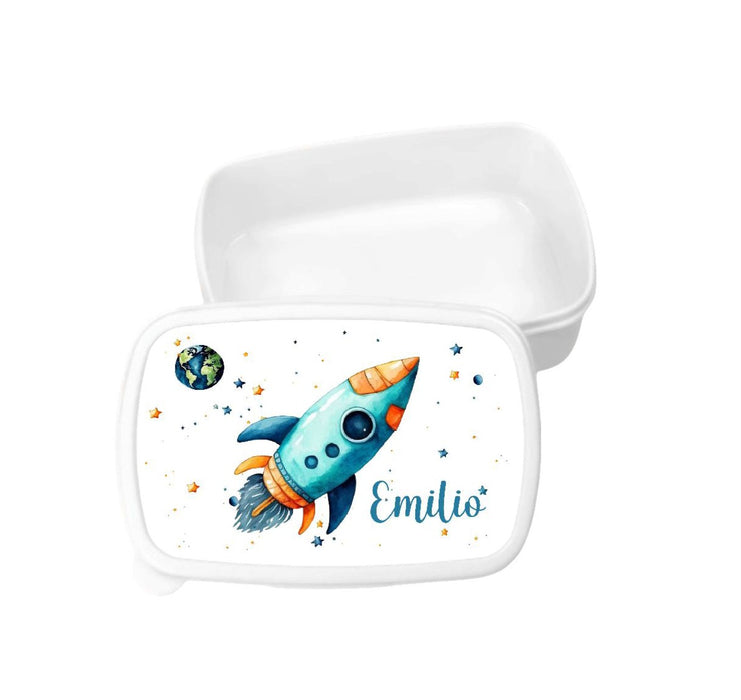 Set Brotdose und Trinkflasche personalisiert mit Namen Rakete Edelstahl 500ml Lunchbox Jungen - CreativMade