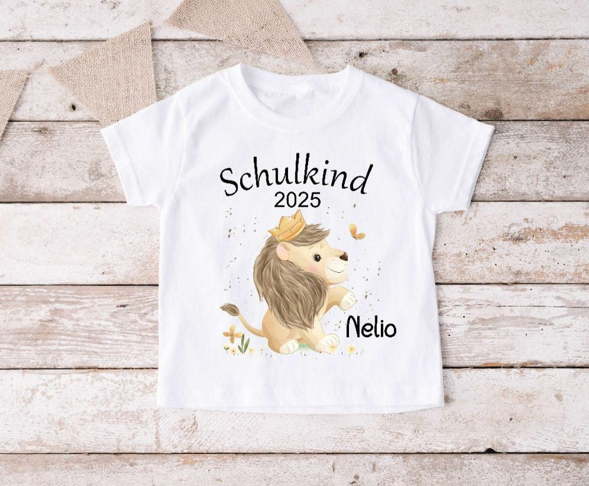 Schulkind T-Shirt mit Name personalisiert Junge Löwe Einschulungsshirt Einschulung erste Klasse Geschenk - CreativMade