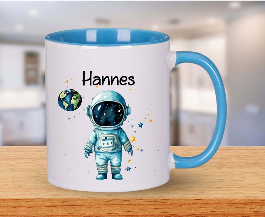 Personalisierte Tasse Astronaut Kindertasse mit Name Junge Emaille Keramik Namenstasse - CreativMade